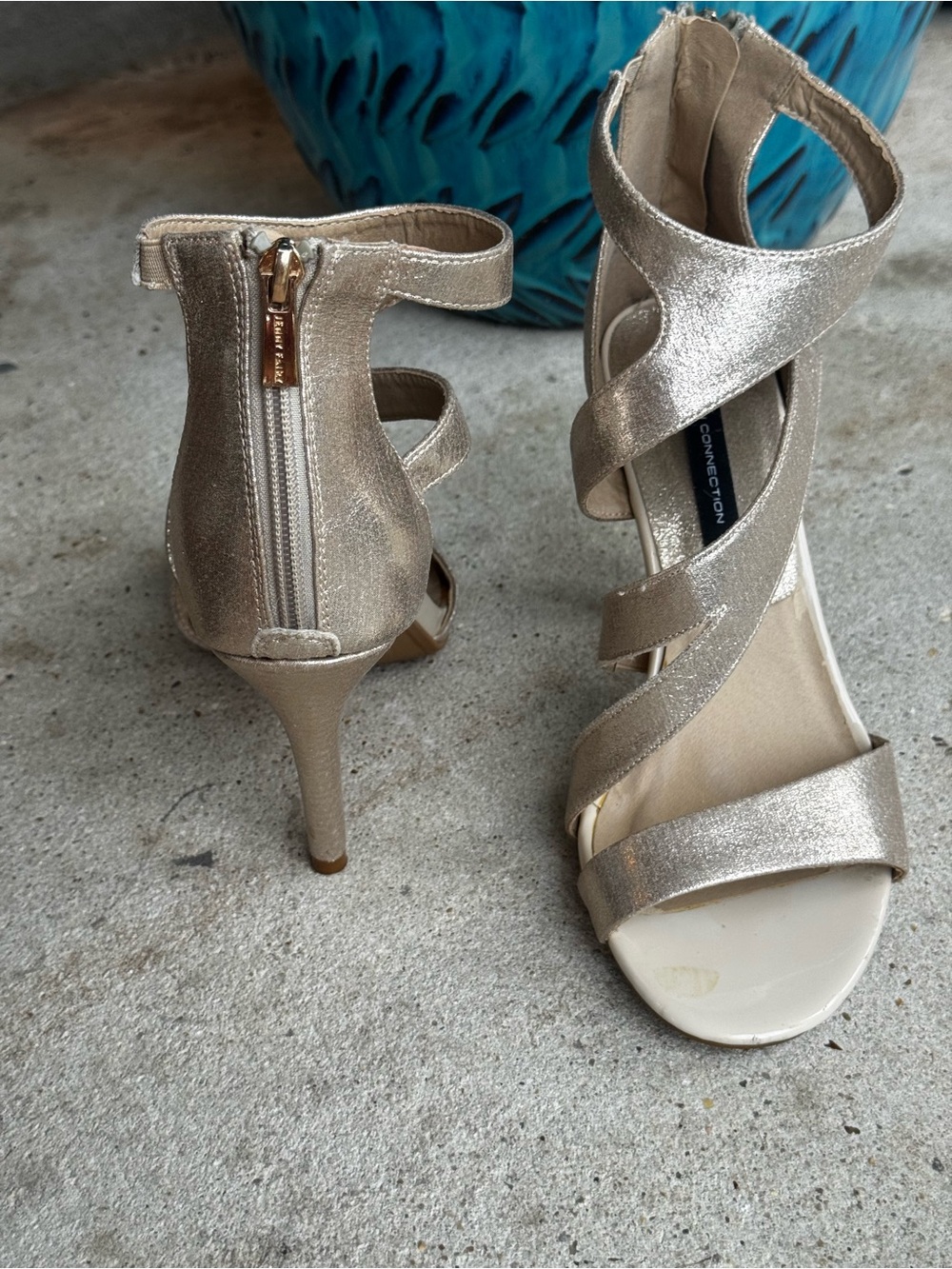 French Connection Gold Metallic Strappy High Heel Sandals